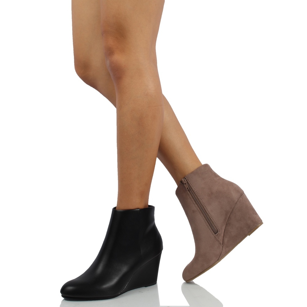 Cement Faux Suede Wedge Ankle Bootie - Picture 5 of 6